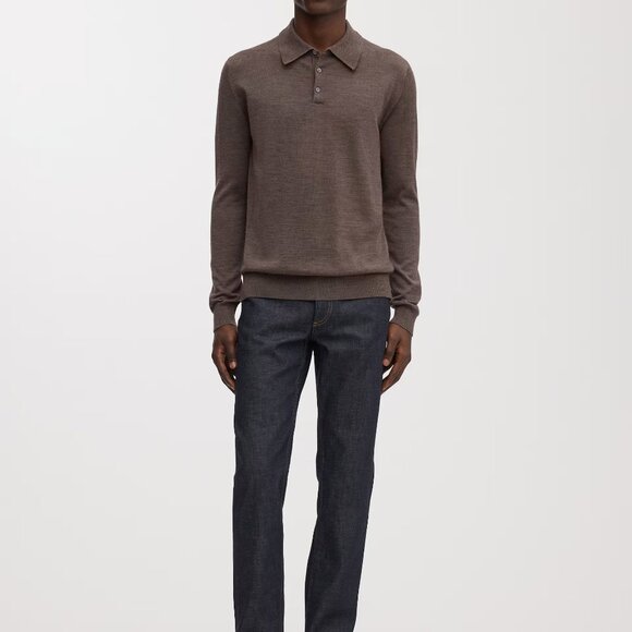 Brown Melange Merino Wool Polo - Picture 4 of 4